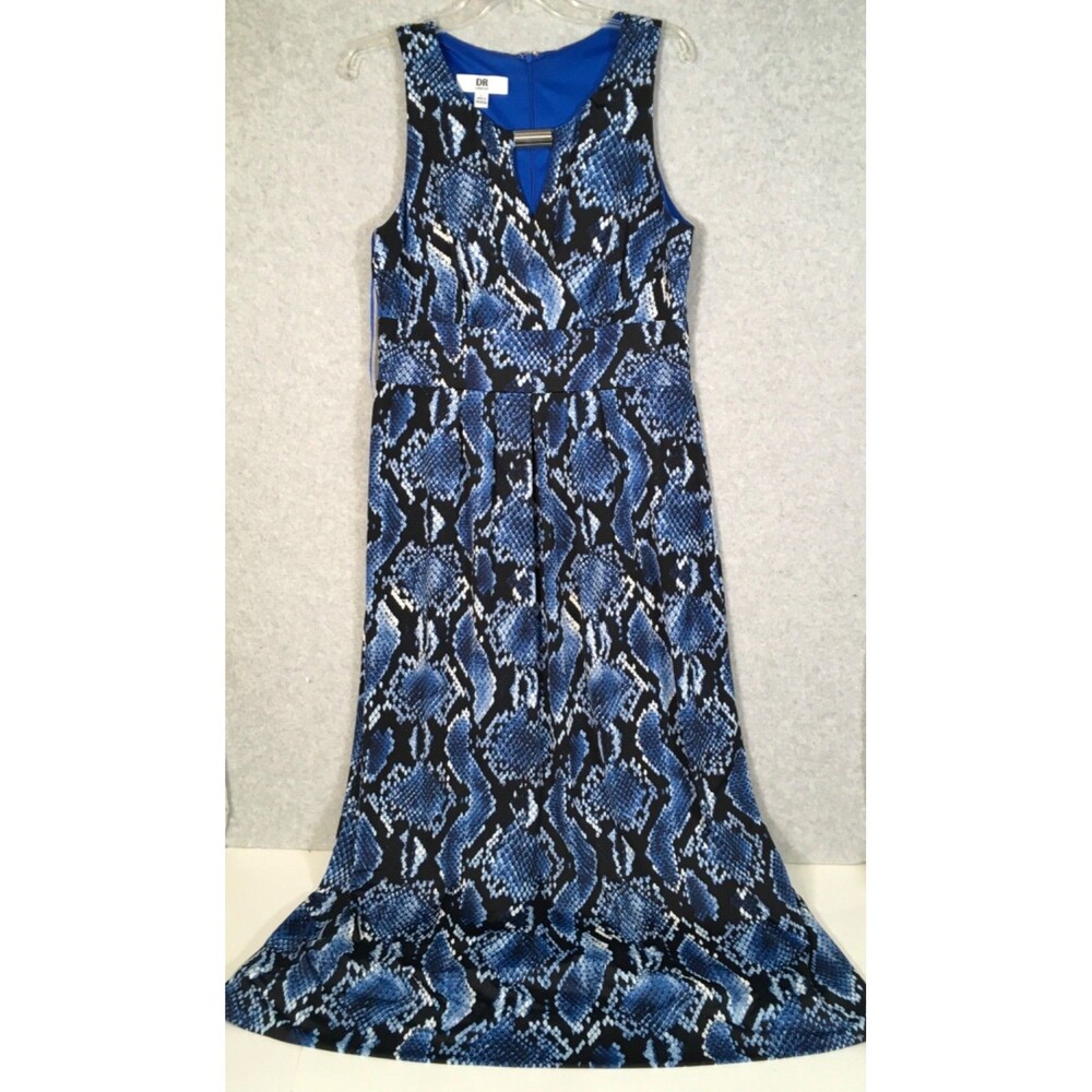 DR COLLECTION  Blue Python Print Sleeveless Women's Size L Maxi Dress Zip Back